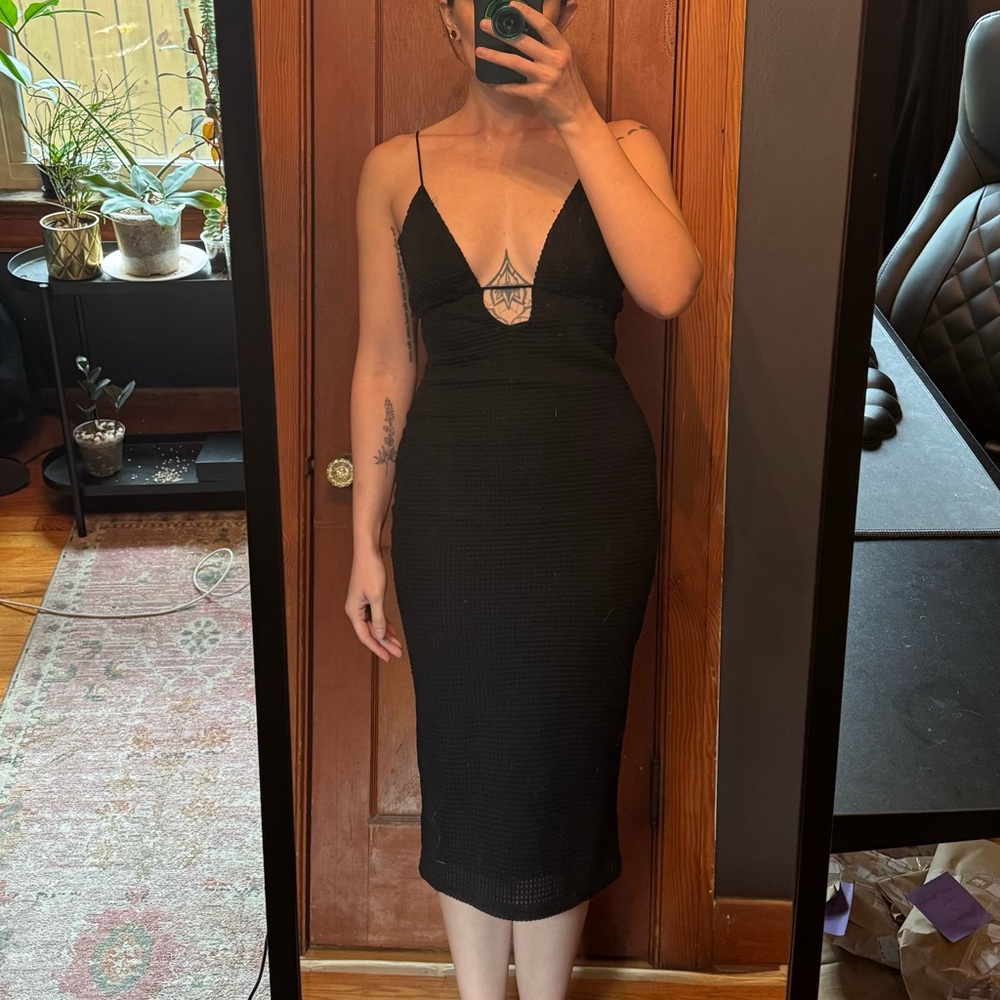 Black midi dress with adjustable back tie from SHEIN in U.S. size M